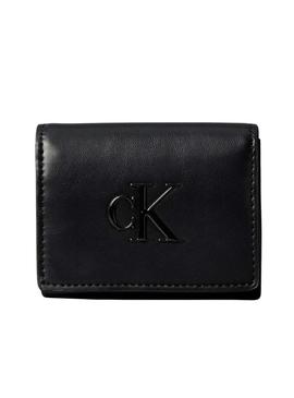 Carteira Calvin Klein Bold Medium preta para mulher.