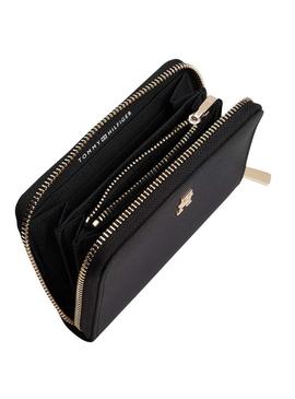Carteira Tommy Hilfiger Icon de nylon preto para mulher.
