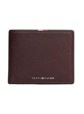 Carteira de couro dobrável Tommy Hilfiger Corporate com bolsa marrom para homem.