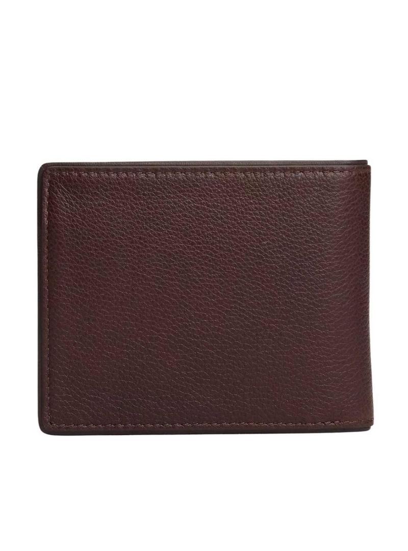 Carteira de couro dobrável Tommy Hilfiger Corporate com bolsa marrom para homem.