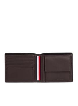Carteira de couro dobrável Tommy Hilfiger Corporate com bolsa marrom para homem.