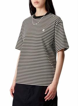 Camiseta Carhartt Verner listras rosa e preto para mulher.