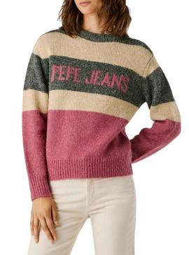 Camiseta Pepe Jeans Carlis listrada em cores block para mulher.