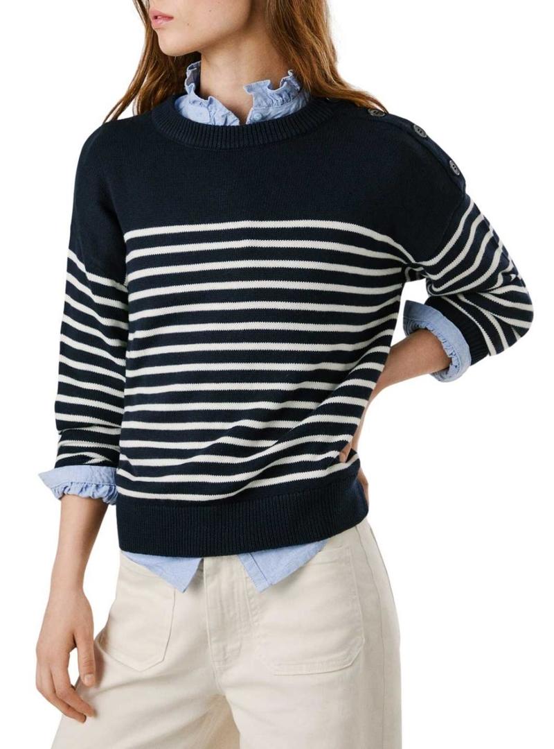 Devolve-me apenas a tradução para português disto: Jersey Pepe Jeans Carlina listrado azul marinho para mulher.
