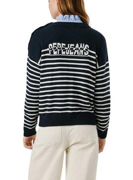 Devolve-me apenas a tradução para português disto: Jersey Pepe Jeans Carlina listrado azul marinho para mulher.