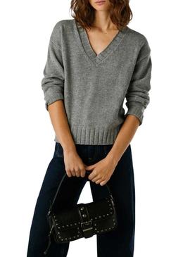 Camisola Pepe Jeans Cherice com decote em V cinza para mulher.