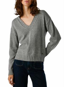 Camisola Pepe Jeans Cherice com decote em V cinza para mulher.