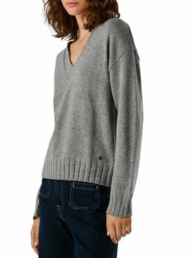 Camisola Pepe Jeans Cherice com decote em V cinza para mulher.