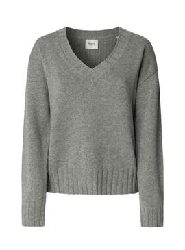Camisola Pepe Jeans Cherice com decote em V cinza para mulher.