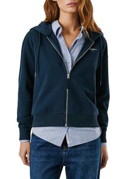 Moletom Pepe Jeans Babi com capuz e zíper marinho para mulher