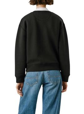 Suéter Pepe Jeans Baddy de cuello redondo preto para mulher.