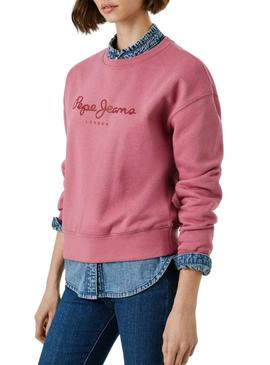 Moletom Pepe Jeans Baddy rosa de gola redonda para mulher.