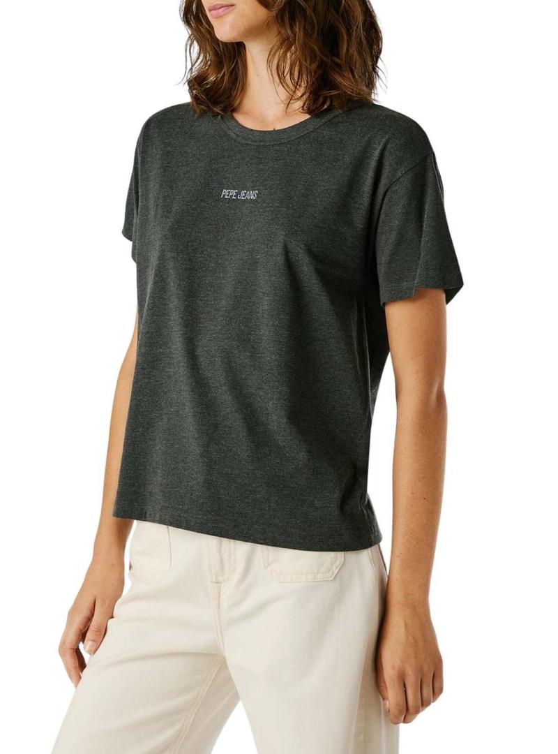 Camiseta Pepe Jeans Bemma logo strass cinza para mulher.