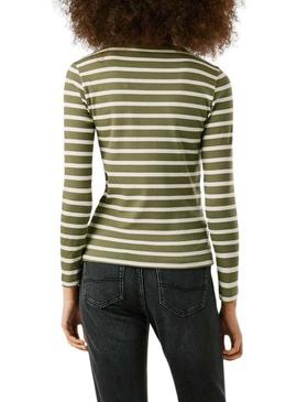 Camisa Pepe Jeans Bani listrada verde de canalé para mulher.
