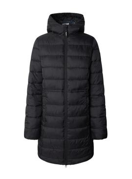 Casaco de penas Pepe Jeans Sally preto longo para mulher