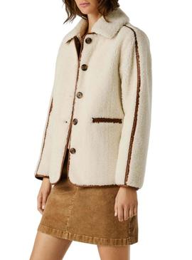 Jaqueta Pepe Jeans de pele de carneiro Truth bege para mulher