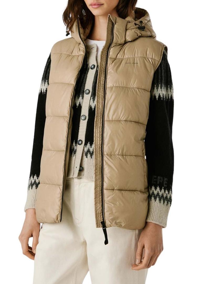 Colete Pepe Jeans acolchoado Sussy bege impermeável para mulher.