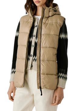 Colete Pepe Jeans acolchoado Sussy bege impermeável para mulher.