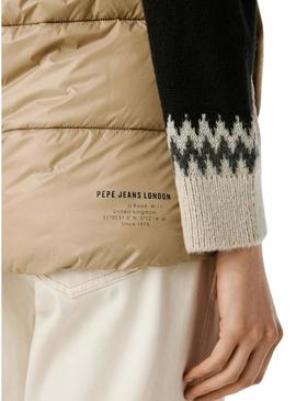 Colete Pepe Jeans acolchoado Sussy bege impermeável para mulher.