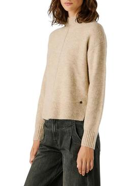 Camisola Pepe Jeans Cecil gola Perkins beige para mulher.
