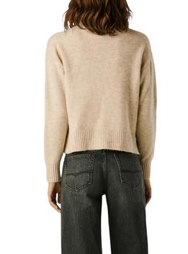 Camisola Pepe Jeans Cecil gola Perkins beige para mulher.