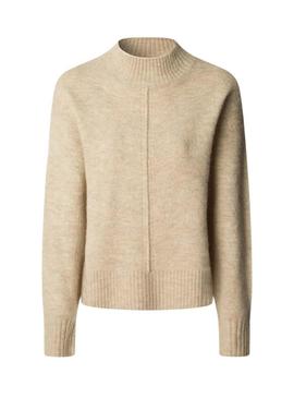 Camisola Pepe Jeans Cecil gola Perkins beige para mulher.