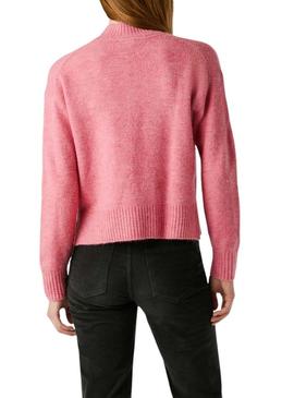 Camisola Pepe Jeans Cecil com gola Perkins rosa para mulher.