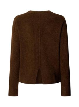 Camisola Pepe Jeans Cecil de gola redonda marrom para mulher.