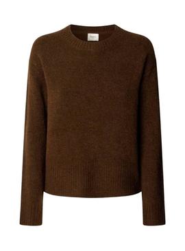 Camisola Pepe Jeans Cecil de gola redonda marrom para mulher.