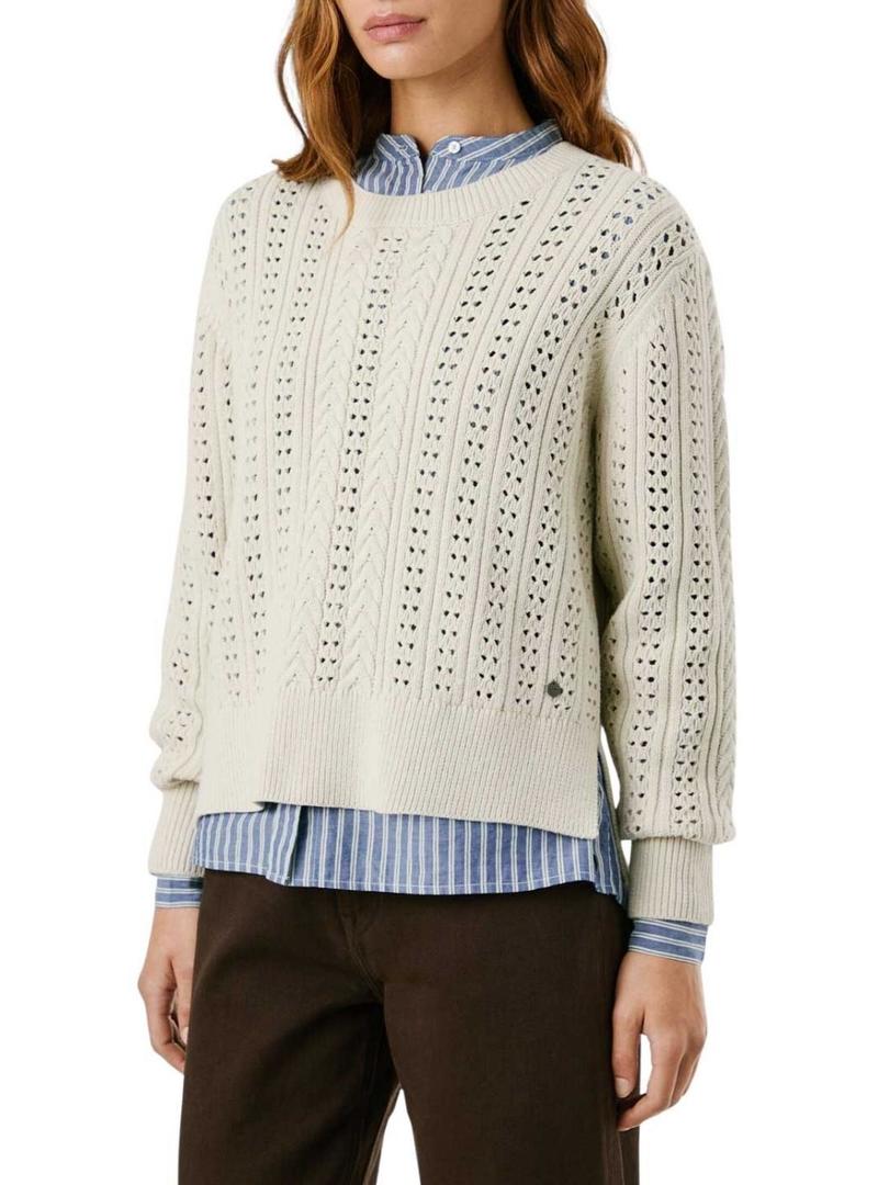 Camisola Pepe Jeans Candide perfurada bege para mulher