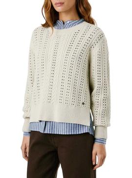 Camisola Pepe Jeans Candide perfurada bege para mulher