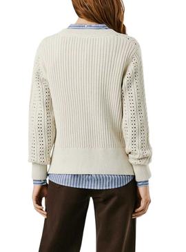 Camisola Pepe Jeans Candide perfurada bege para mulher