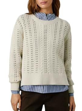 Camisola Pepe Jeans Candide perfurada bege para mulher