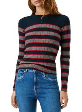 Camisola Pepe Jeans Clarisse em malha canelada estampada de riscas para mulher.