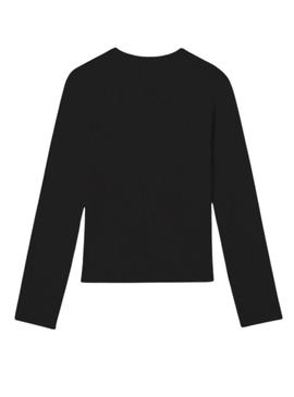 Camiseta Mayoral canalé cortada em preto para menina.