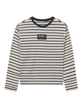 Camiseta Mayoral oversize às riscas preto para menina