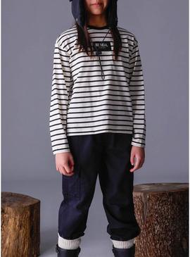 Camiseta Mayoral oversize às riscas preto para menina