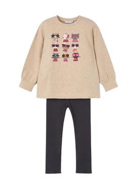Conjunto de leggings canelados y sudadera para niña da Mayoral.