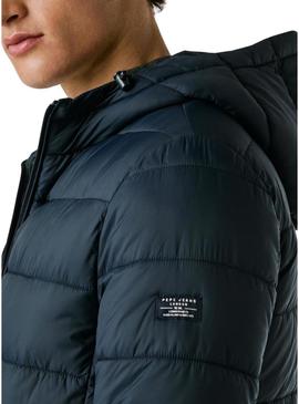 Jaqueta acolchoada com capuz azul marinho da Pepe Jeans para homem.