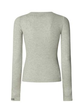 Camisola Pepe Jeans Carla cinza em malha canelada para mulher