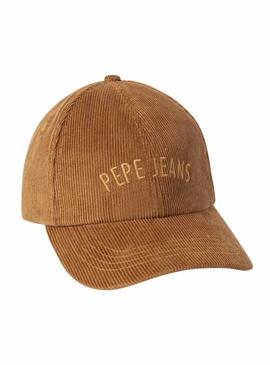 Touca Pepe Jeans Fancy em veludo caramelo para mulher.