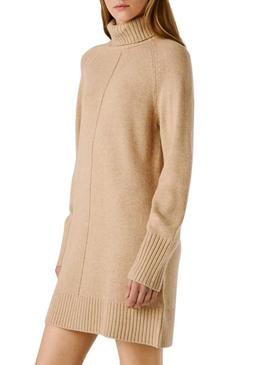 Vestido Pepe Jeans Carola de malha tostada para mulher.