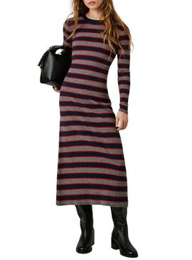 Vestido Pepe Jeans Clarisse de comprimento longo em canalé estampado de riscas para mulher.