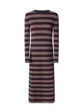 Vestido Pepe Jeans Clarisse de comprimento longo em canalé estampado de riscas para mulher.