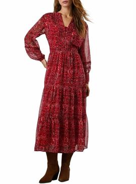 Vestido Pepe Jeans Miley longo estampado paisley vermelho para mulher.