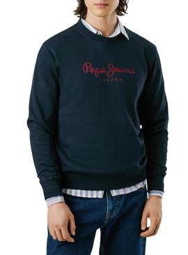 Moletom Pepe Jeans Macbeth com logo redondo em azul-marinho para homem.
