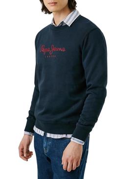 Moletom Pepe Jeans Macbeth com logo redondo em azul-marinho para homem.