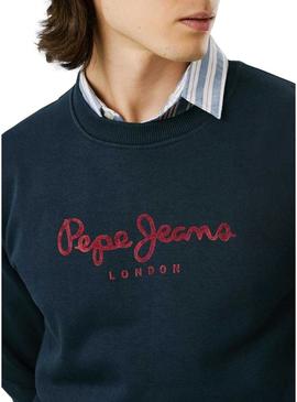 Moletom Pepe Jeans Macbeth com logo redondo em azul-marinho para homem.