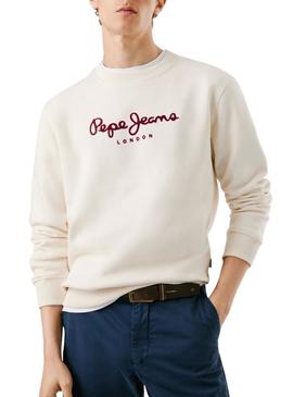 Moletom Pepe Jeans Plain Crew bege para homem.
