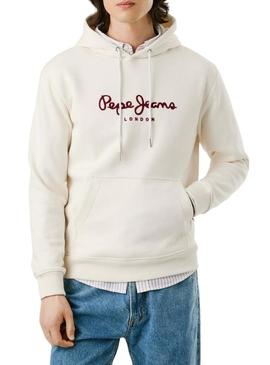 Moletom Pepe Jeans Macbeth com capuz bege com logo para homem.